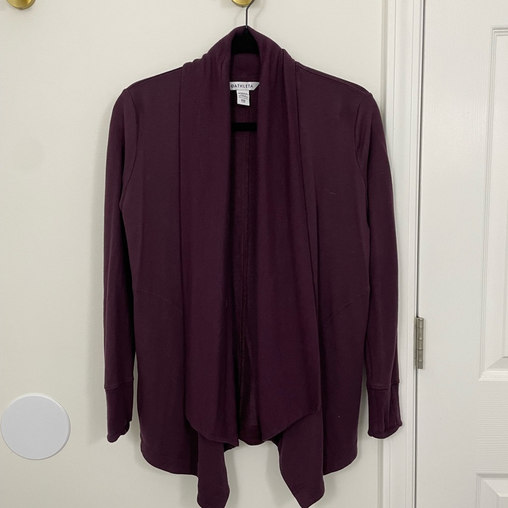 Athleta Plum Open-Front Draped Cardigan